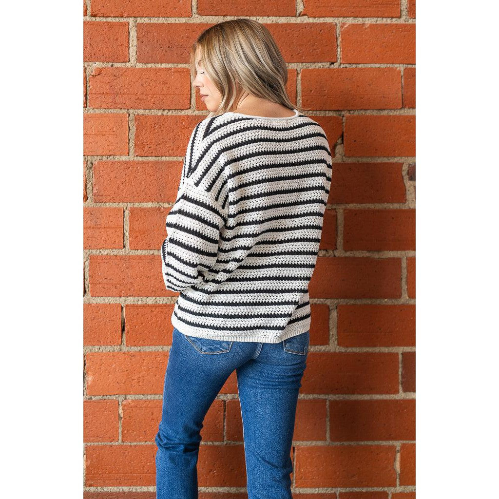 Black and White Striped Knit Sweater