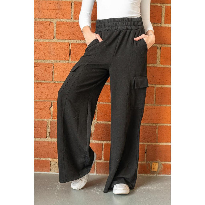 Black Wide Leg Cargo Sweats