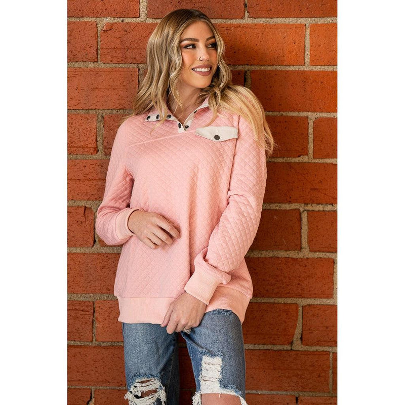 Light Pink Diamond Quilted Pullover