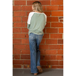 Ribbed Color Block Raglan Long Sleeve Top (S-XL)