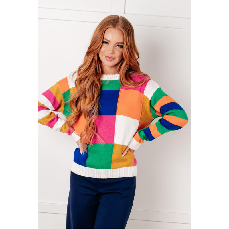 Manifesting Moment Checkered Color Block Sweater (S-XL)