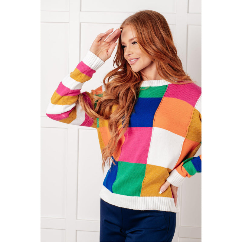 Manifesting Moment Checkered Color Block Sweater (S-XL)