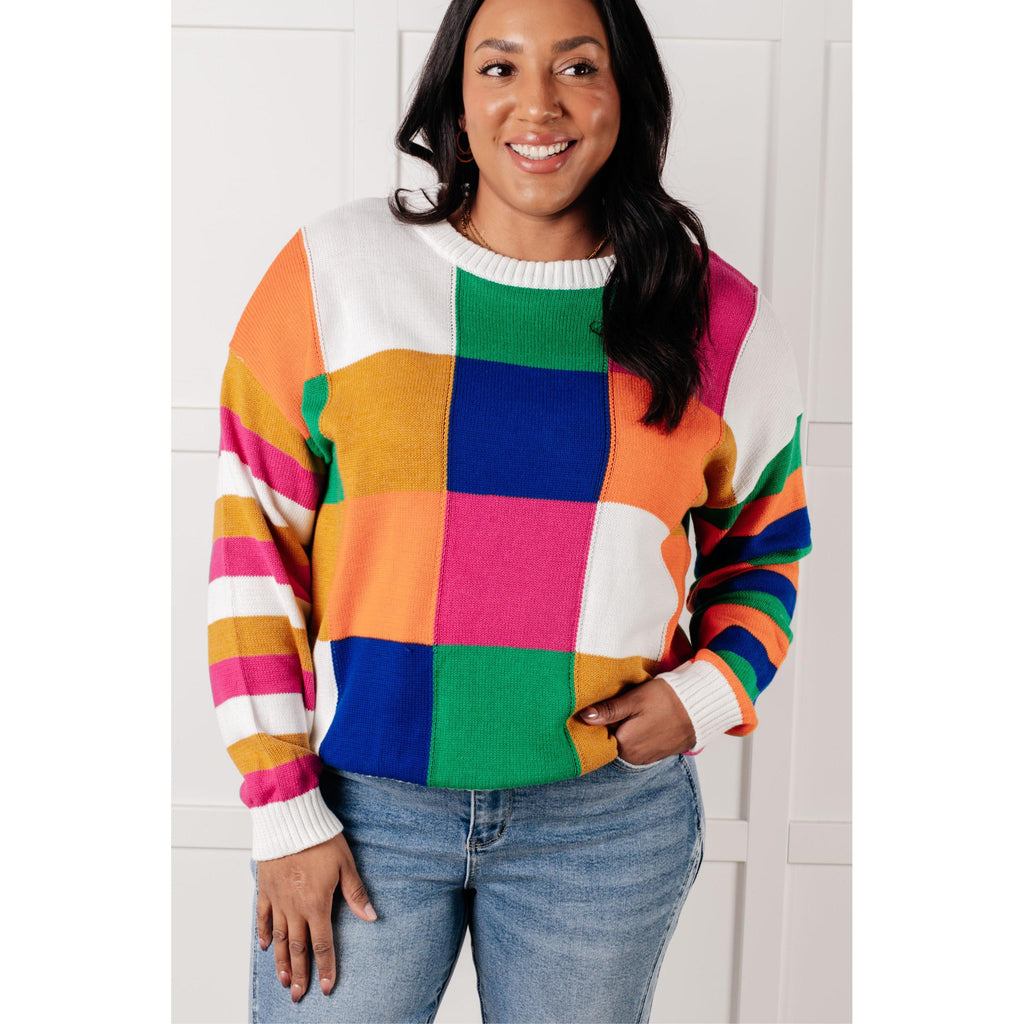 Manifesting Moment Checkered Color Block Sweater (S-XL)