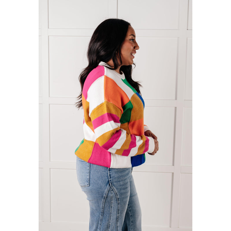 Manifesting Moment Checkered Color Block Sweater (S-XL)