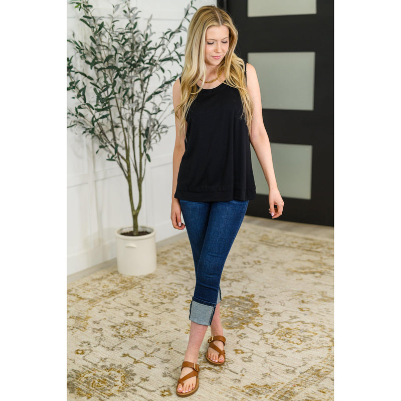 Mellow Muse Relaxed Knit Tank in Black (S-3X)