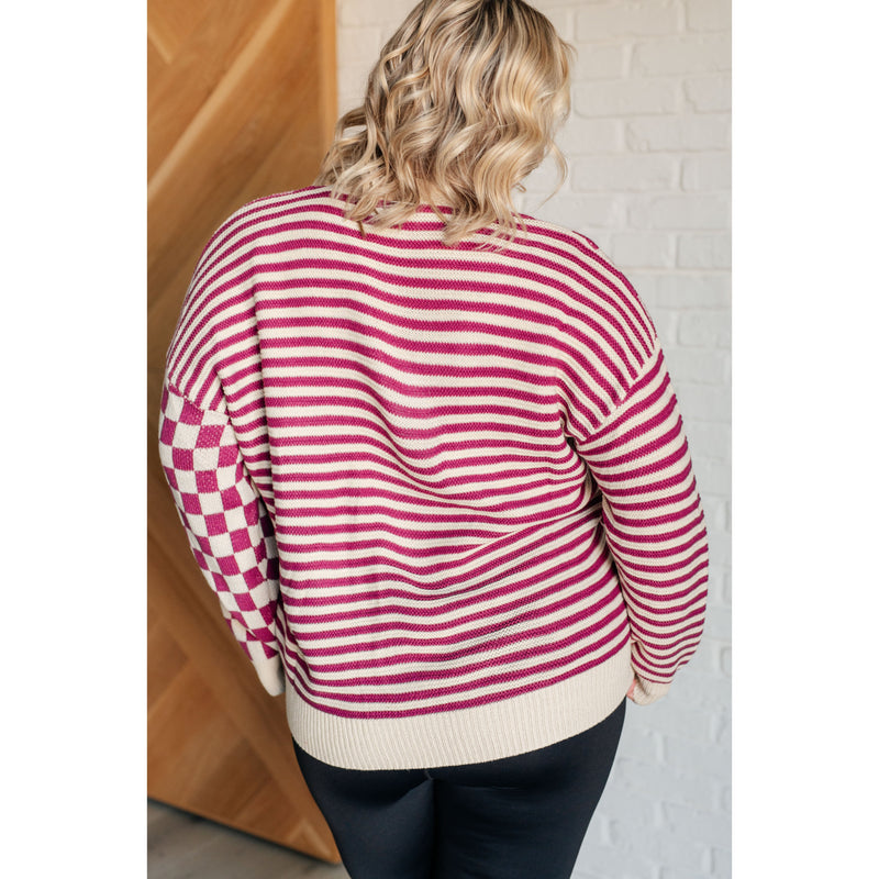 No Brainer Button Down Sweater Cardigan in Magenta/Oatmeal (S-3XL)