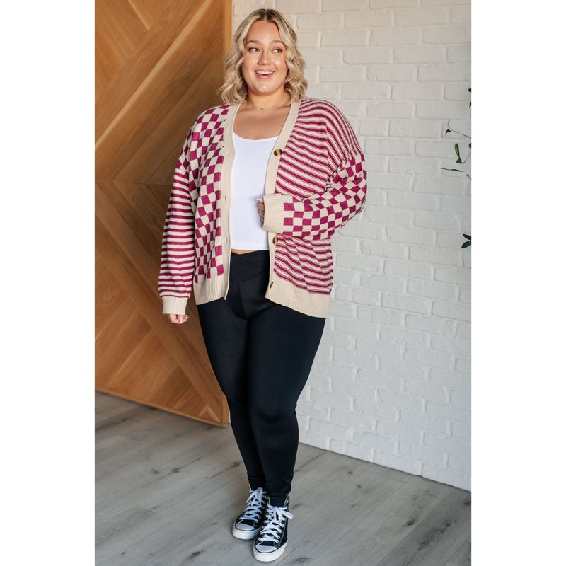 No Brainer Button Down Sweater Cardigan in Magenta/Oatmeal (S-3XL)