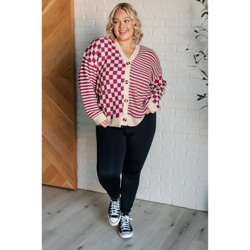 No Brainer Button Down Sweater Cardigan in Magenta/Oatmeal (S-3XL)