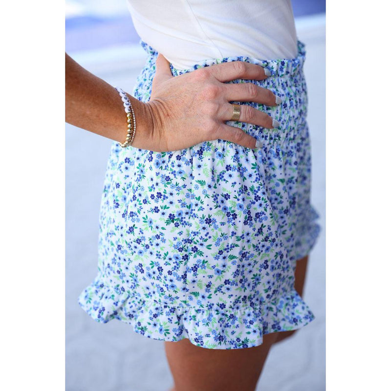 {PREORDER} Sunny Strolls High Waisted Shorts in Blue Floral (S-3XL)