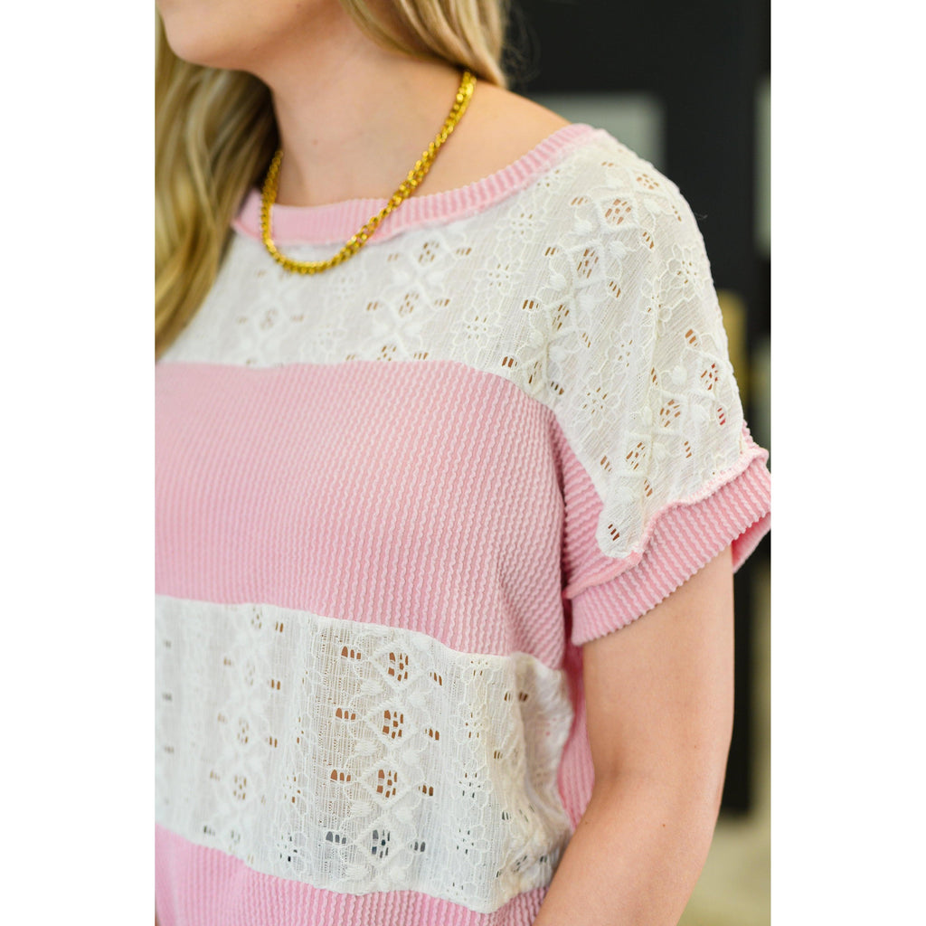Parlour Picnic Color Block Knit Top in Pink (S-XL)