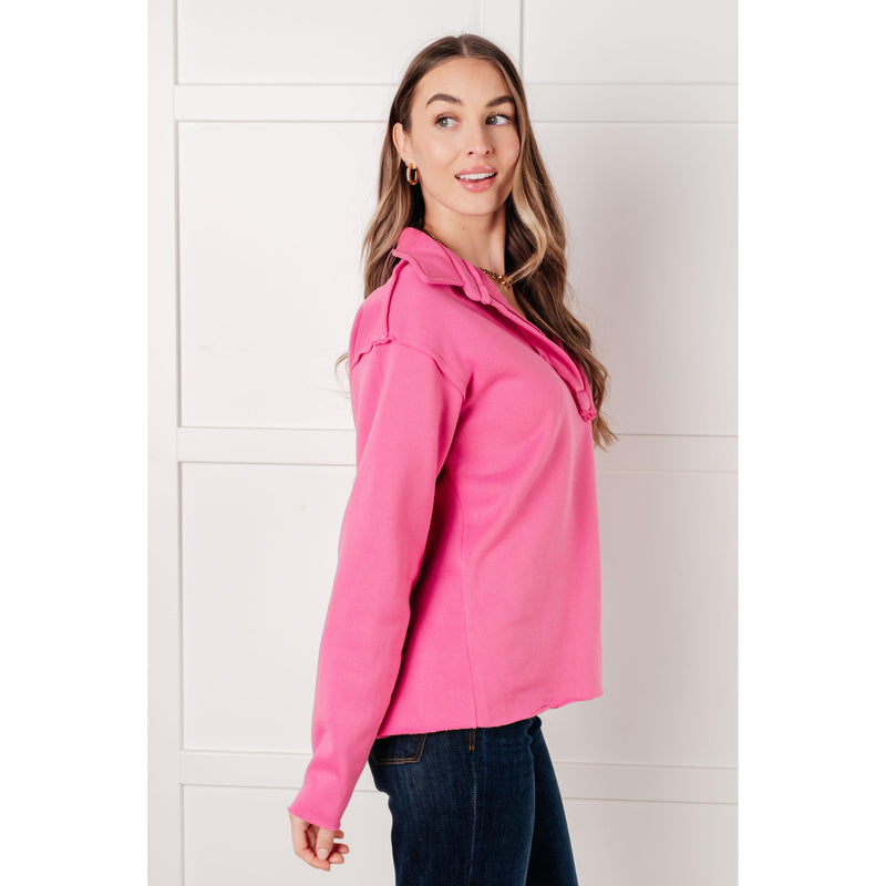 Same Ol' Situation Collared Pullover in Hot Pink (S-3XL)