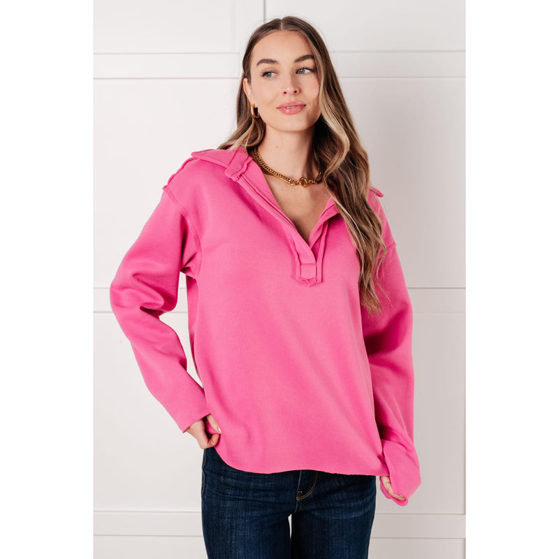 Same Ol' Situation Collared Pullover in Hot Pink (S-3XL)