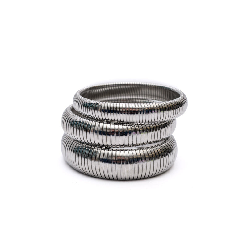 Sassy but Classy Ribbed Bangles in Silver Set of 3