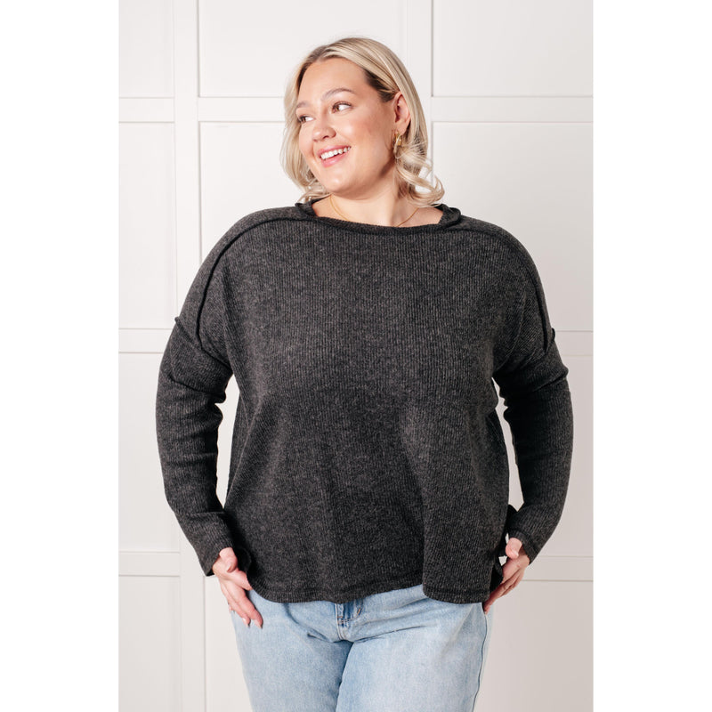 Simply Basic Ribbed Hacci Sweater in Black (S-3X)