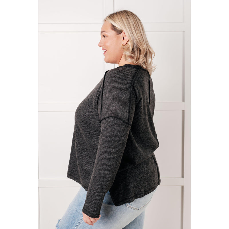 Simply Basic Ribbed Hacci Sweater in Black (S-3X)