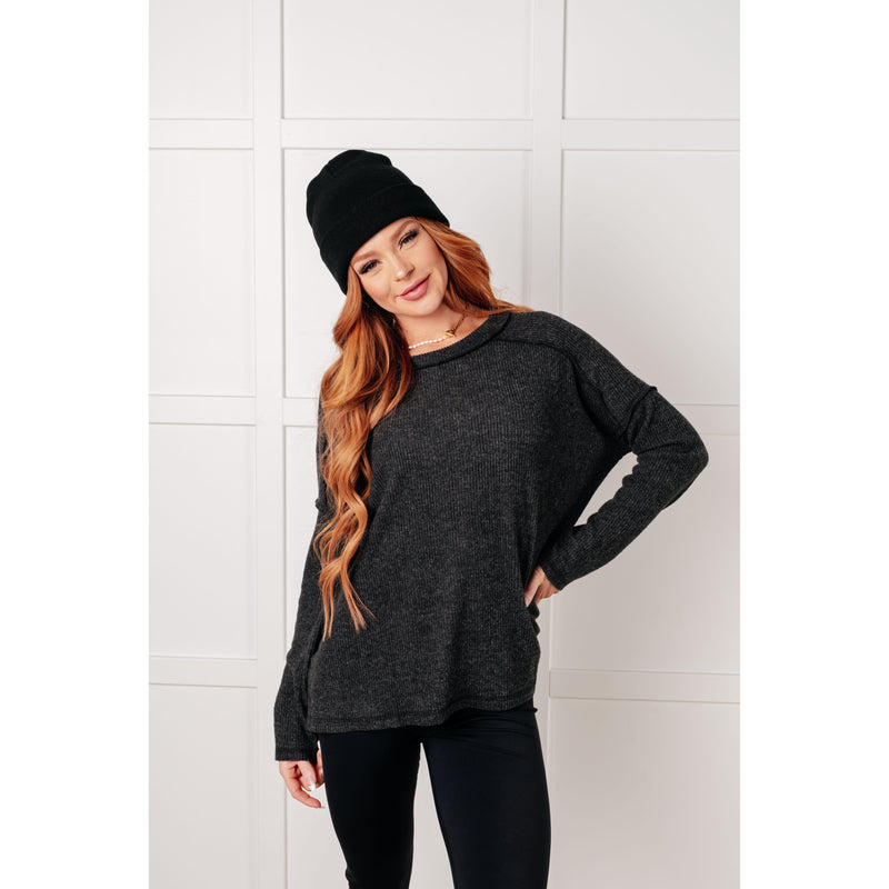 Simply Basic Ribbed Hacci Sweater in Black (S-3X)