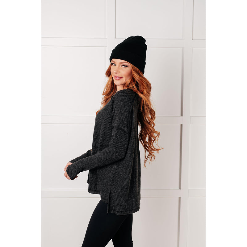 Simply Basic Ribbed Hacci Sweater in Black (S-3X)