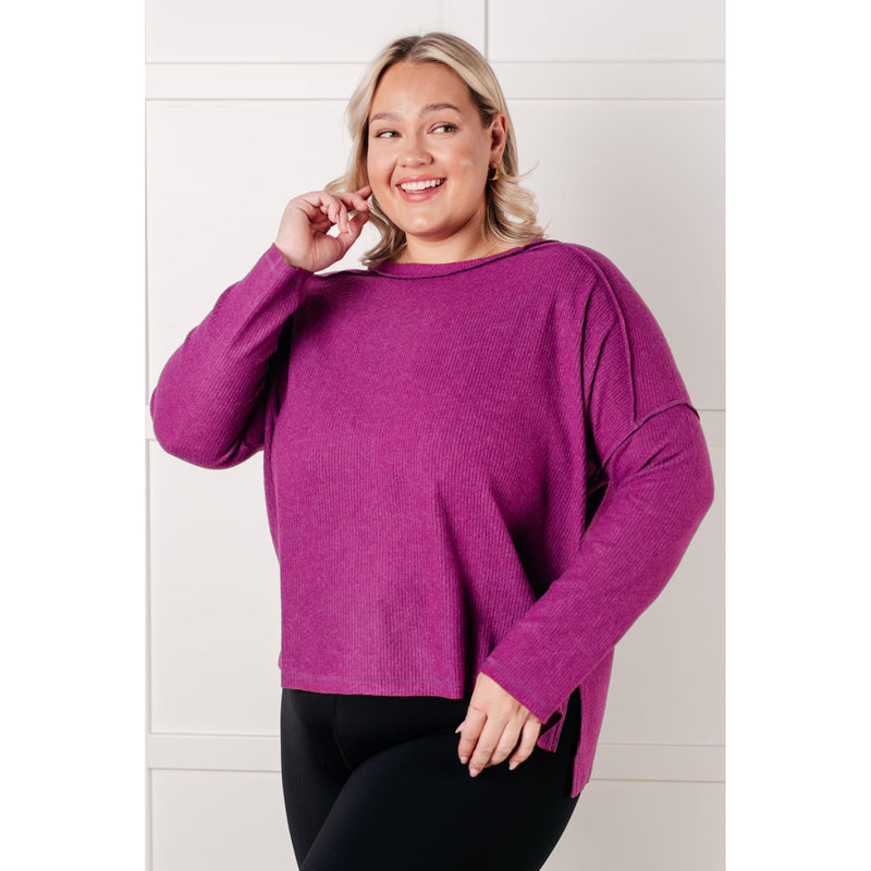 Simply Basic Ribbed Hacci Sweater in Light Plum (S-3X)