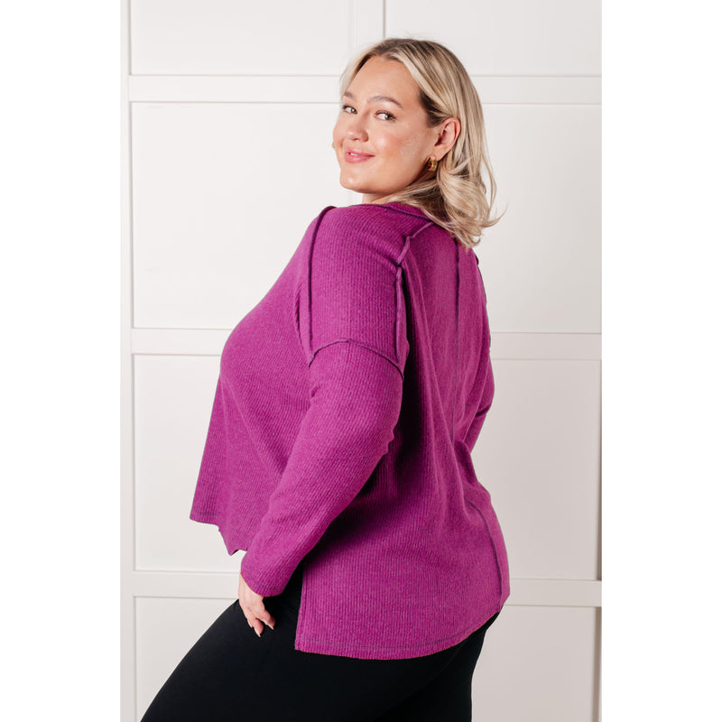 Simply Basic Ribbed Hacci Sweater in Light Plum (S-3X)