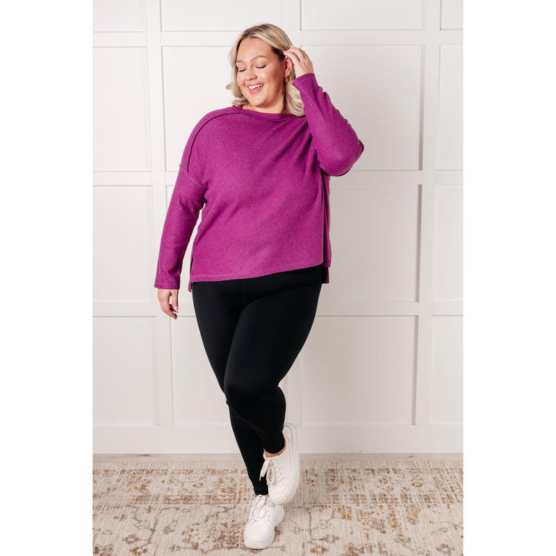 Simply Basic Ribbed Hacci Sweater in Light Plum (S-3X)