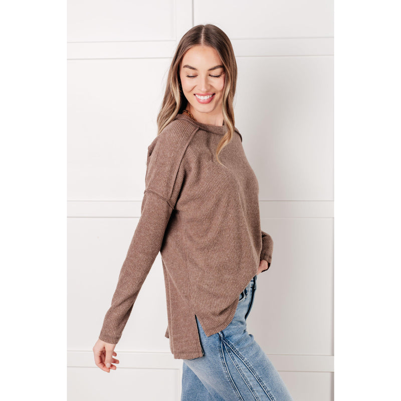 Simply Basic Ribbed Hacci Sweater in Mocha (S-3X)