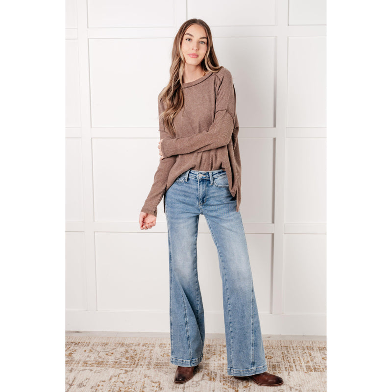 Simply Basic Ribbed Hacci Sweater in Mocha (S-3X)