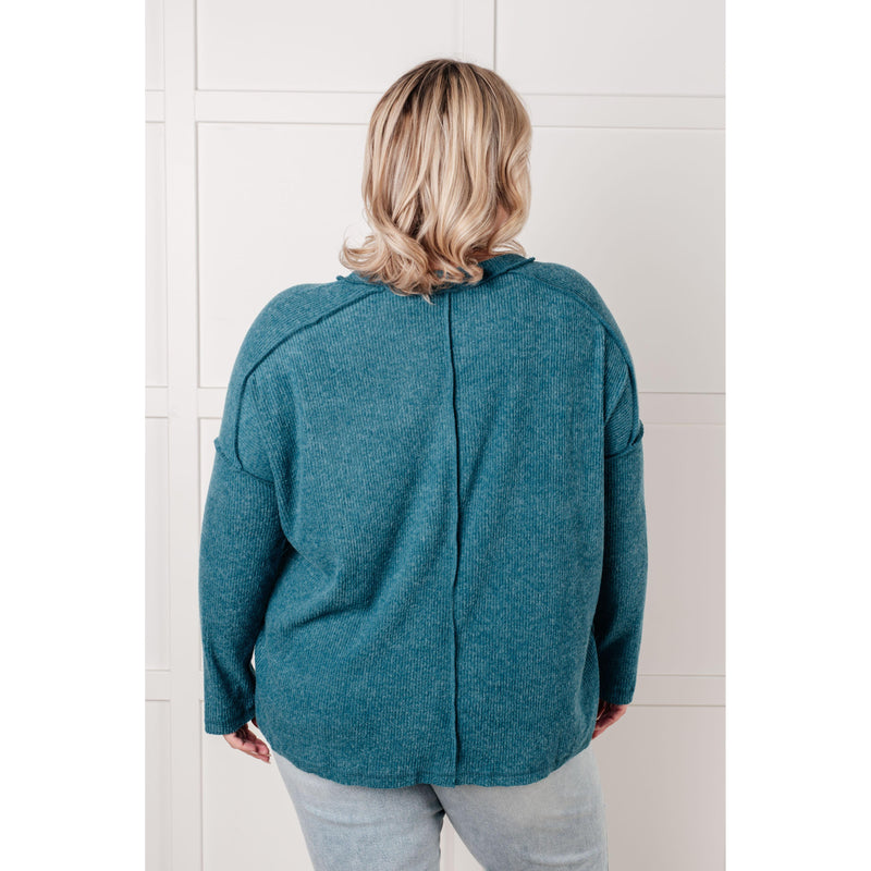 Simply Basic Ribbed Hacci Sweater in Teal (S-3X)