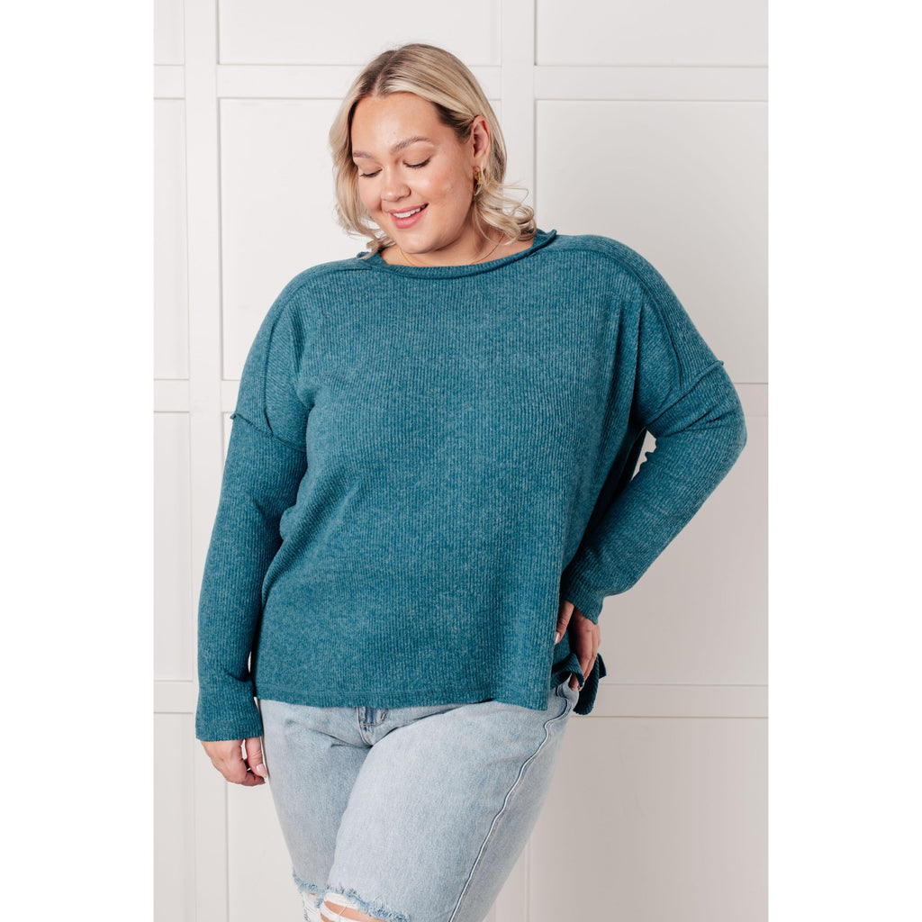 Simply Basic Ribbed Hacci Sweater in Teal (S-3X)