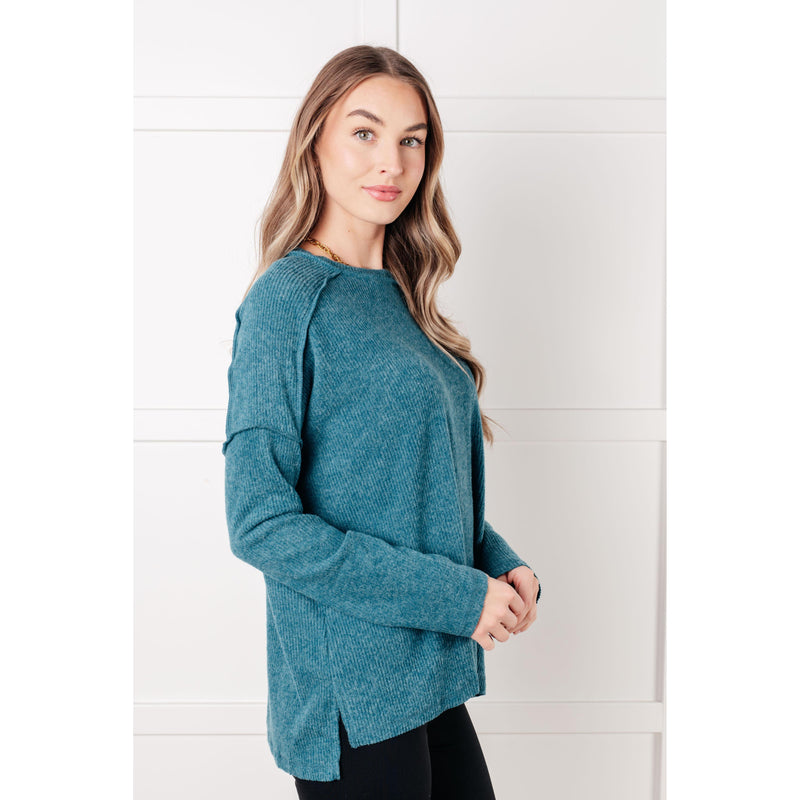 Simply Basic Ribbed Hacci Sweater in Teal (S-3X)