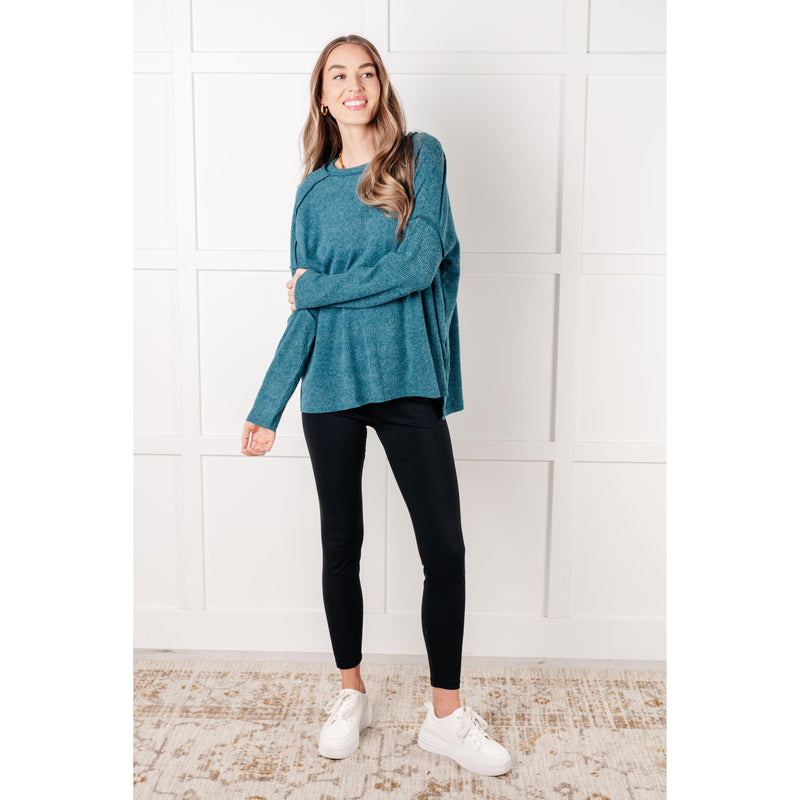 Simply Basic Ribbed Hacci Sweater in Teal (S-3X)