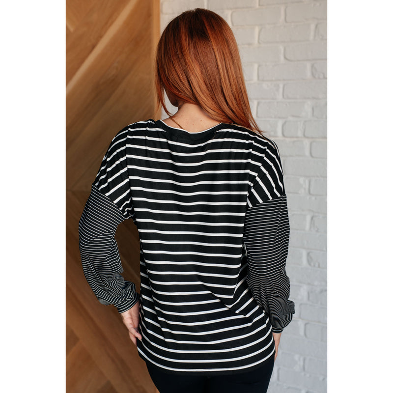 Super Clever Patchwork Striped Top in Black (S-3XL)