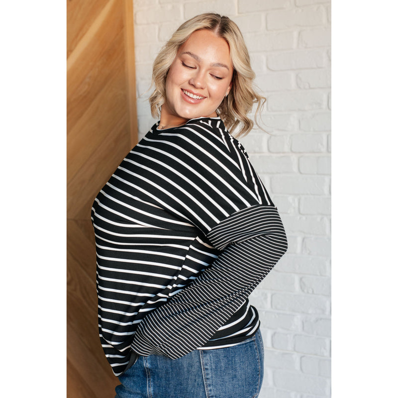 Super Clever Patchwork Striped Top in Black (S-3XL)