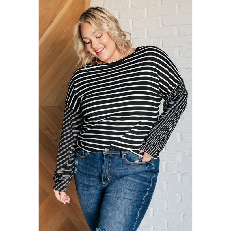 Super Clever Patchwork Striped Top in Black (S-3XL)