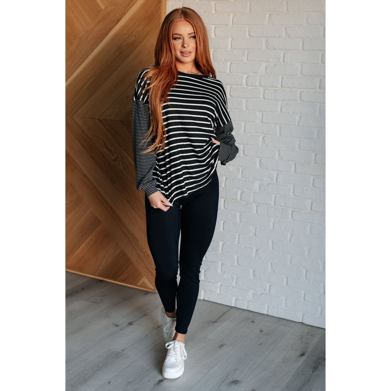 Super Clever Patchwork Striped Top in Black (S-3XL)