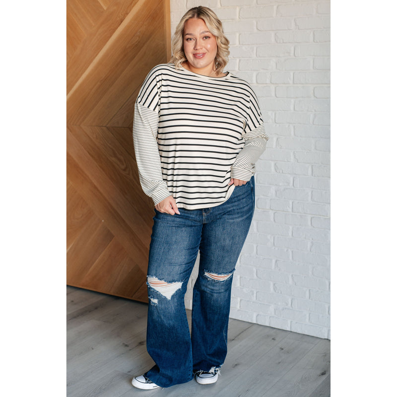 Super Clever Patchwork Striped Top in Ivory (S-3XL)