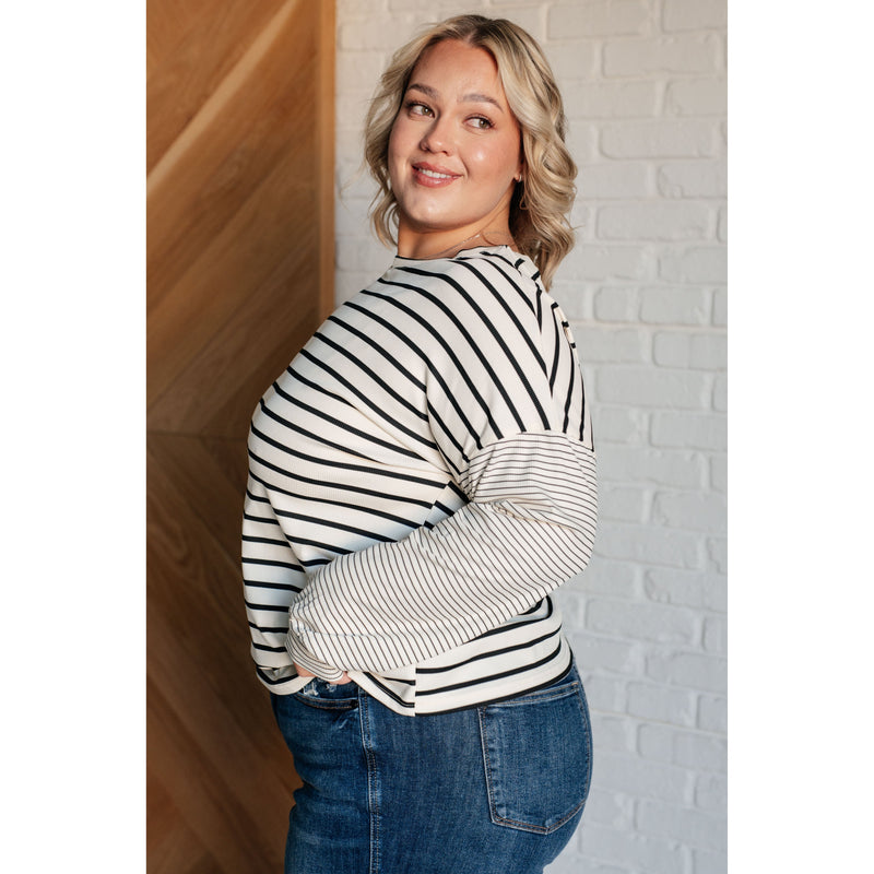 Super Clever Patchwork Striped Top in Ivory (S-3XL)