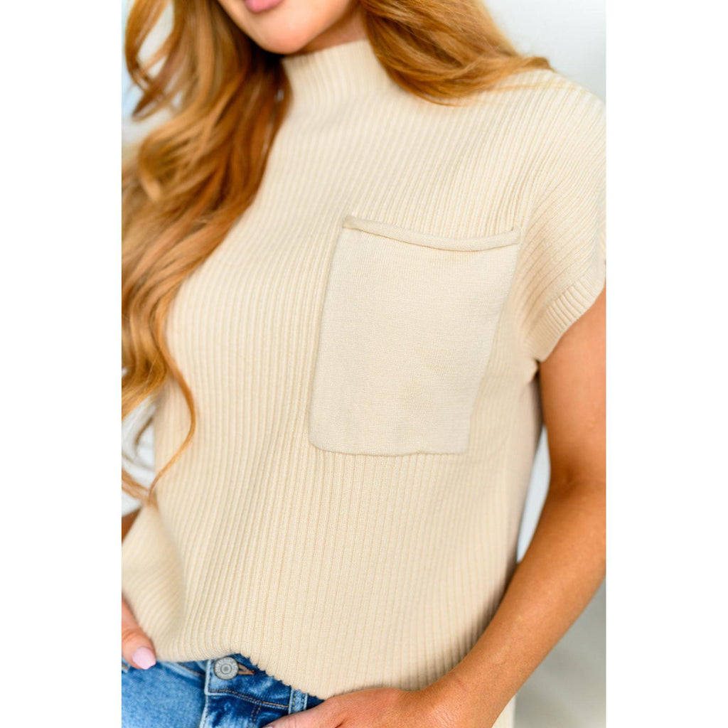 This Little Life Mock Neck Short Sleeve Sweater in Oatmeal (S-3XL)