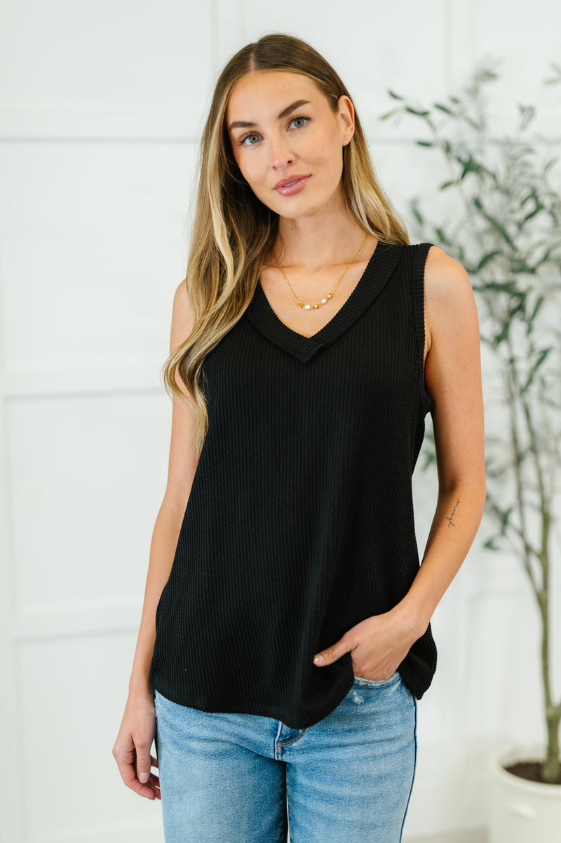 Thread Lightly Ribbed Knit Tank in Black (S-3X)
