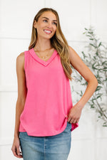 Thread Lightly Ribbed Knit Tank in Strawberry Pink (S-3X)