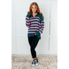 Well Situated Striped Quarter Zip Sweater in Green and Pink