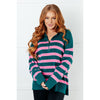 Well Situated Striped Quarter Zip Sweater in Green and Pink