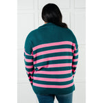 Well Situated Striped Quarter Zip Sweater in Green and Pink