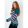 Well Situated Striped Quarter Zip Sweater in Green and Pink