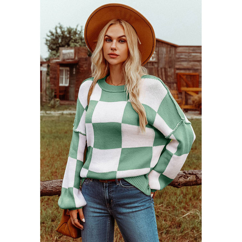 {PREORDER} Green and White Checker Sweater (S-XL)