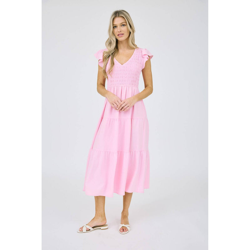 Flutter Sleeve Midi Dress in Pink