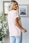 Pink Striped Textured Short Sleeve Top (S-XL)