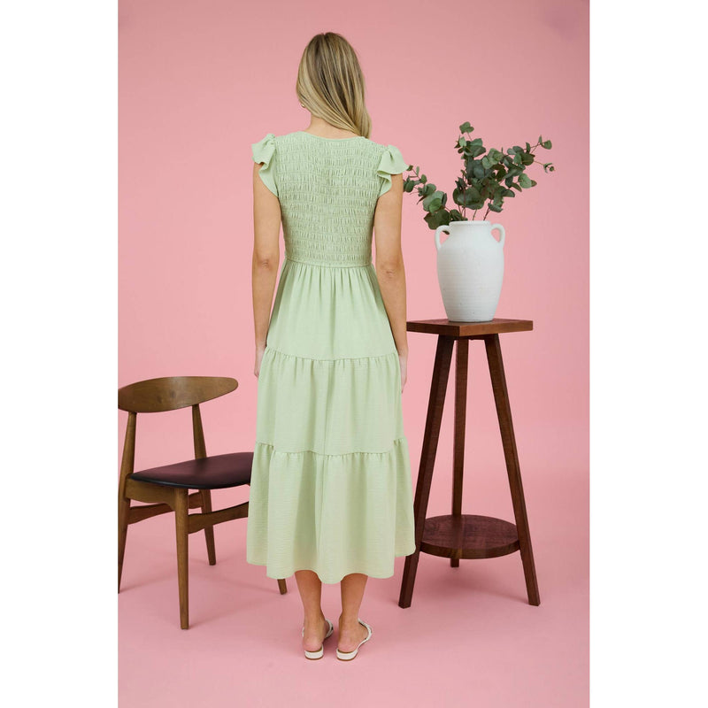 Flutter Sleeve Midi Dress in Sage