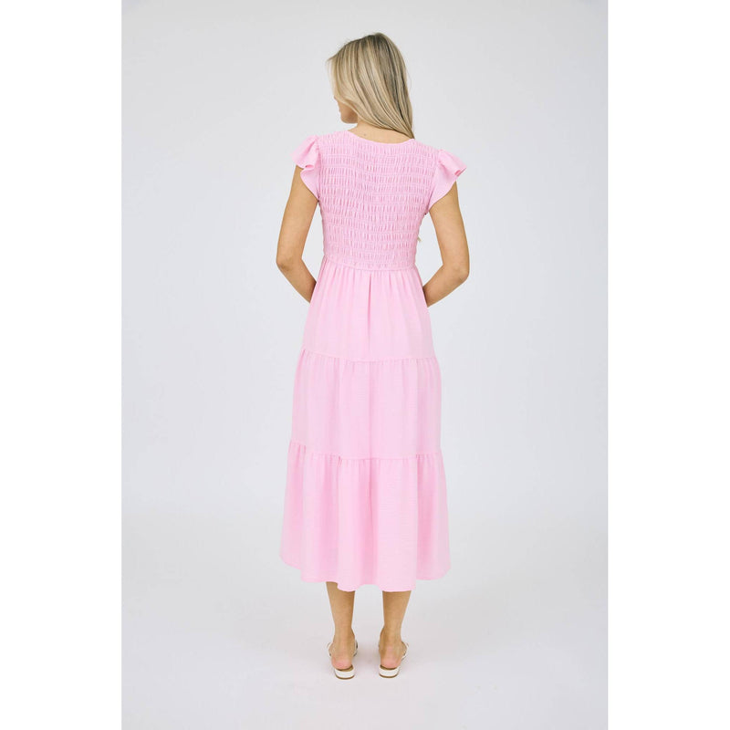 Flutter Sleeve Midi Dress in Pink