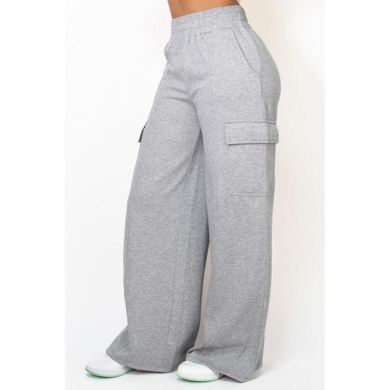 Heather Grey Wide Leg Cargo Sweats