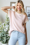 Pink Striped Textured Short Sleeve Top (S-XL)